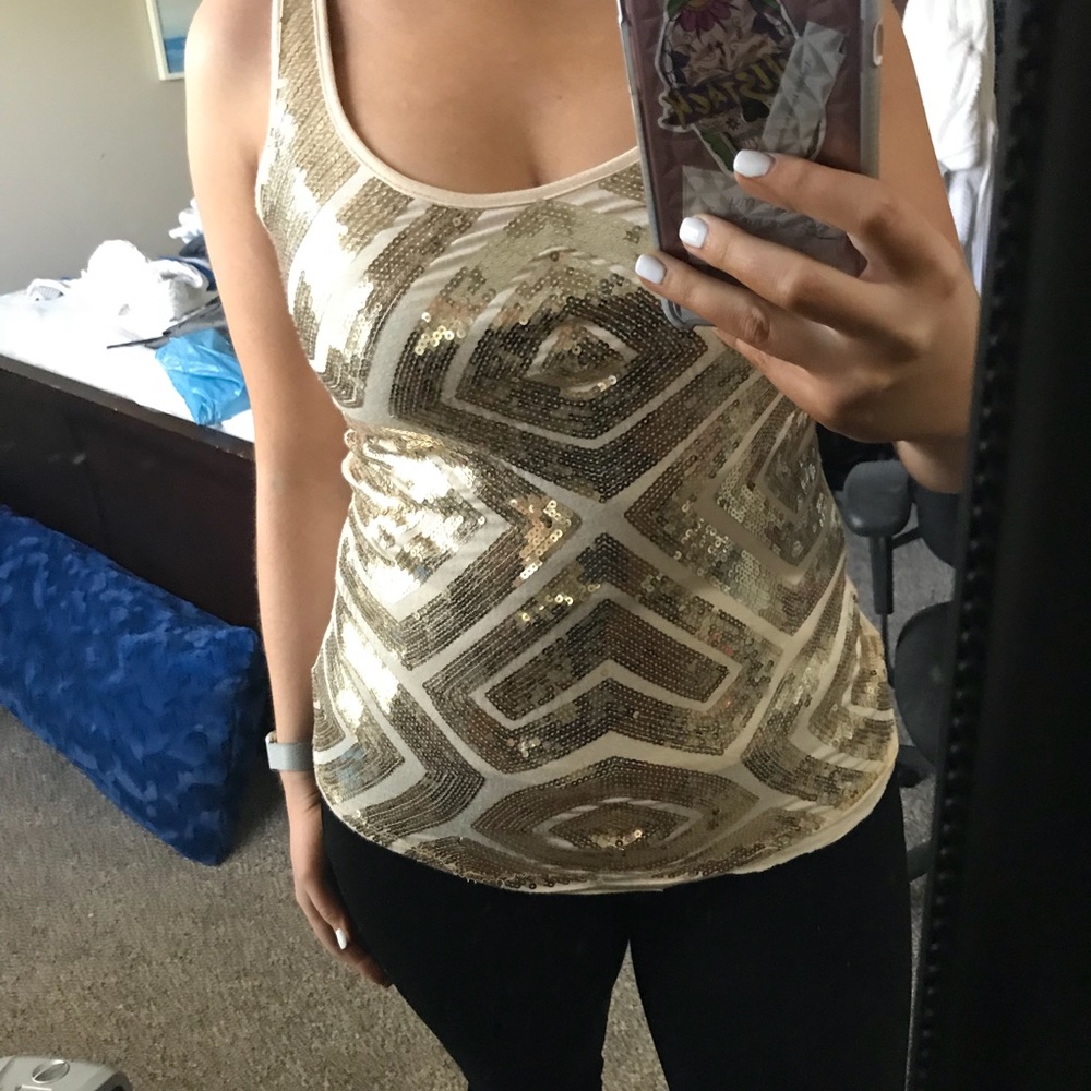 Gold sequin tank top geometric detail